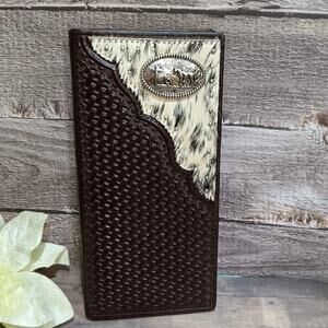 Praying Cowboy Men's Wallet Genuine leather cowhide Western tooled basketweave